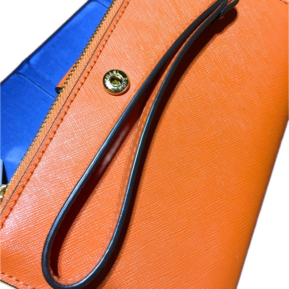Michael Kors Jet Set Saffiano Leather Double Zip Wallet Wristlet Pumpkin Orange - Picture 6 of 12